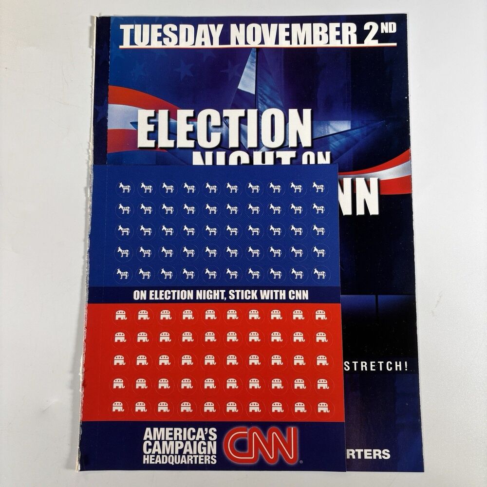 CNN Election Night 2004 Tracker Map Booklet Stickers GOP Democrat Republican Ad